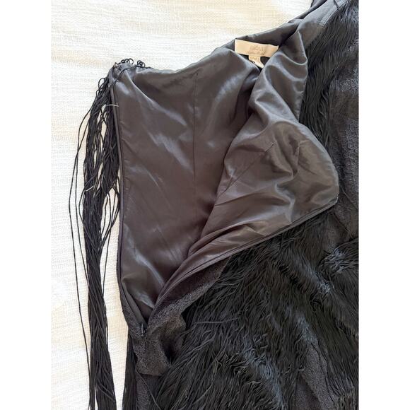 Aidan by Aidan Mattox | One Shoulder Flapper Style Black Dress with Fringe | 4 - Picture 9 of 9